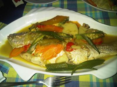 Jamaican Stew Fish served with okra and carrot