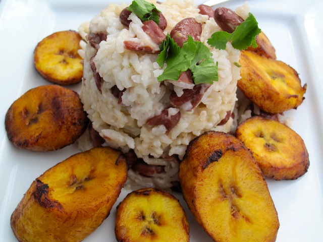 Jamaican Rice and Peas served with plantain