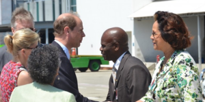 Prince Edward greets a Jamaican reception committee