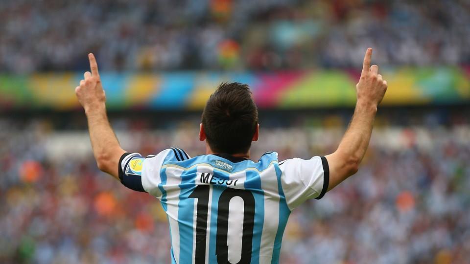2014 FIFA World Cup - Argentina captain Lionel Messi celebrates scoring the opener in the 3rd minute.
