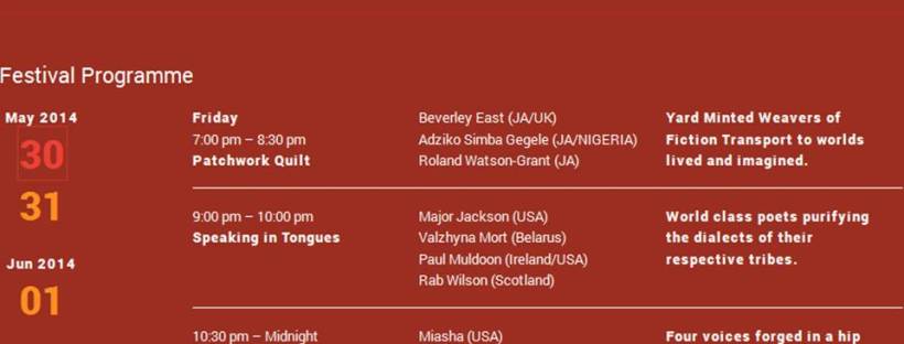 Calabash Schedule Day 1 courtesy of www.calabashfestival.org