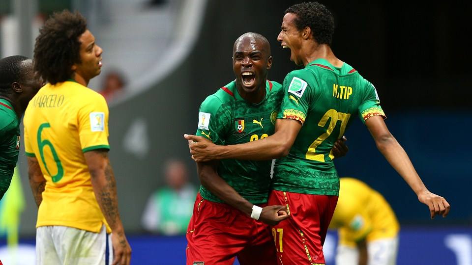 2014 FIFA World Cup - Cameroon celebrate Joel Matip's (right) equaliser in the 26th minute.