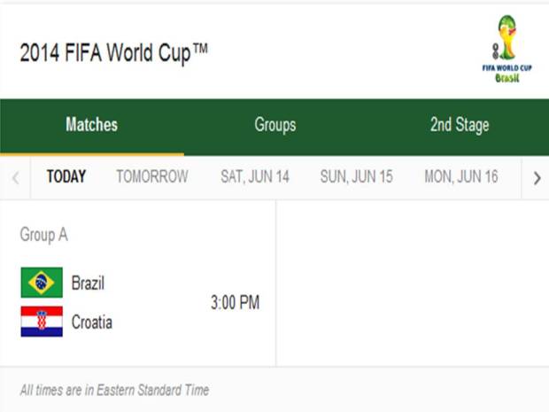 Match Schedule for Thursday, June 12, 2014