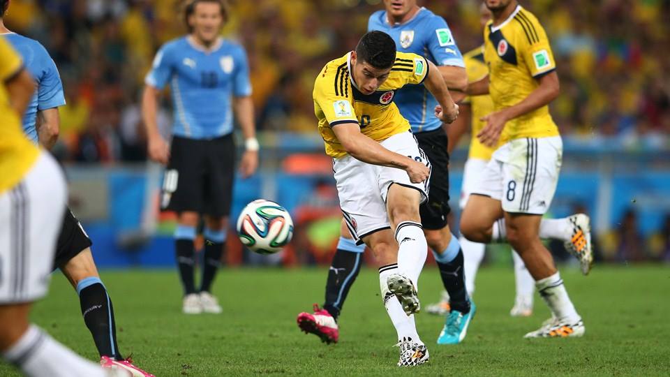 2014 FIFA World Cup - Rodriguez's volley in the first half gave Colombia the lead.