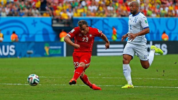 2014 FIFA World Cup - Shaqiri scores his second of the match at the Arena Amazonia.