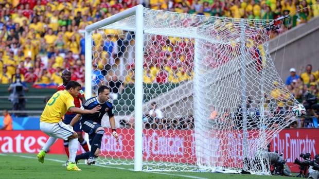 2014 FIFA World Cup - Brazil's SBrazil captain Thiago Silva scores the opener in the 7th minute. The first Brazil captain to score in 20 years