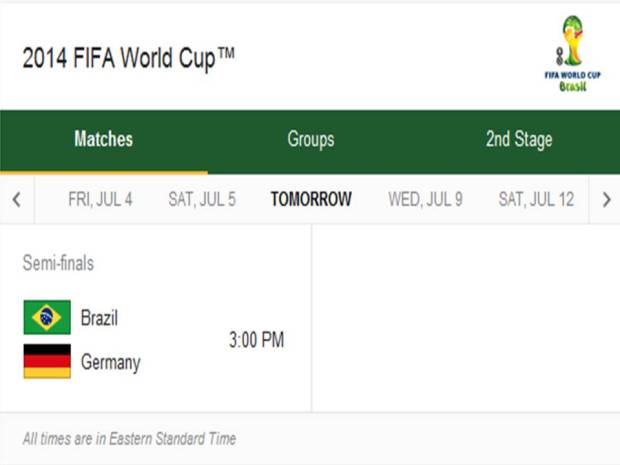 2014 FIFA World Cup - Match Schedule for Tueday, July 8, 2014