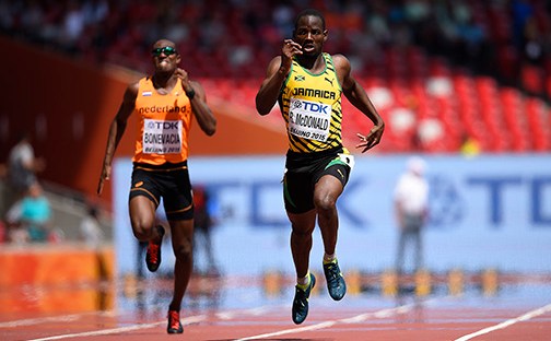 Jamaica's Rusheen McDonald competes in the heats of the men's 400 metres athletics event at the 2015 IAAF World Championships at the "Bird's Nest" National Stadium in Beijing on August 23, 2015. AFP PHOTO / OLIVIER MORIN