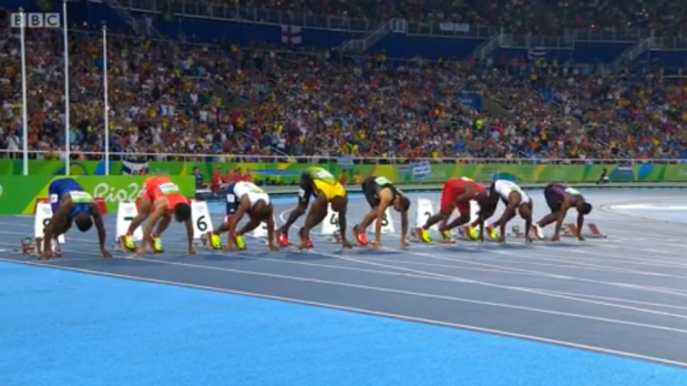 Usain Bolt wins his semi final of the mens 100m in rio