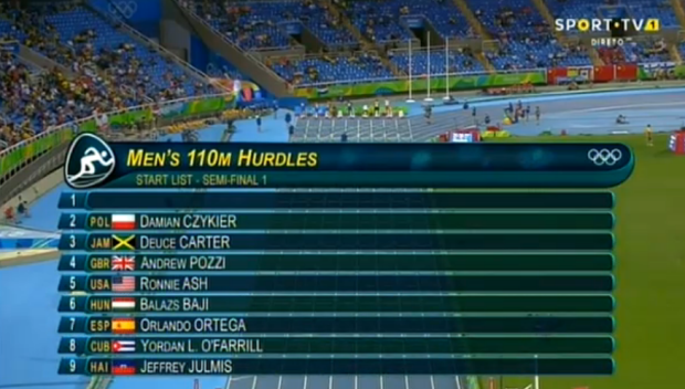 deuce carter at rio 110m hurdles semi finals