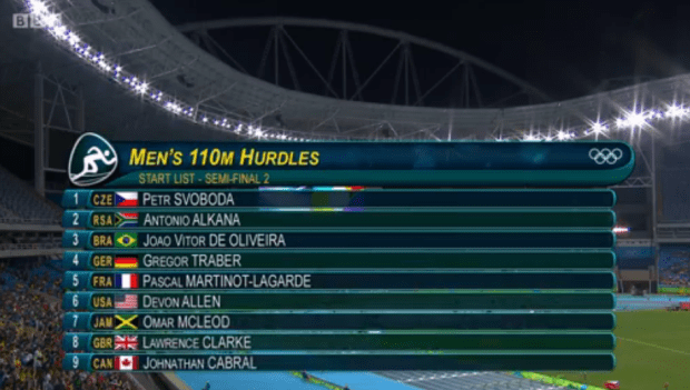 omar mcleod at rio in 110m semi final