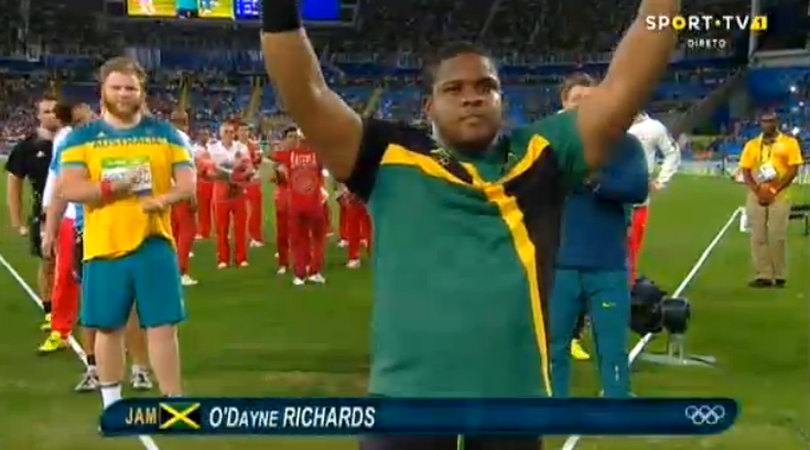 ODayne Richards throwing in the Men's Shot Put Final at ‪#‎Rio2016‬ ‪#‎Olympics