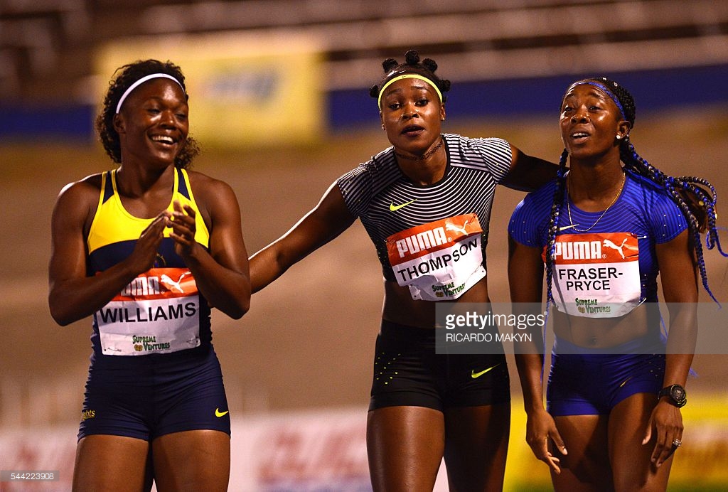 Shelly Ann Fraser Pryce, Elaine Thompson and Christania Williams